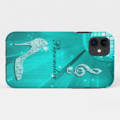 Glanzende Turquoise Muzieknote & Stiletto Hak Case-Mate iPhone Case (Achterkant (horizontaal))
