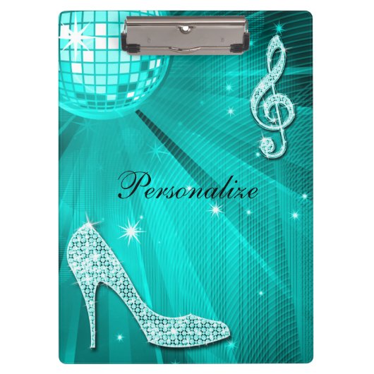 Glanzende Turquoise Muzieknote & Stiletto Hak Klembord (Voorkant)