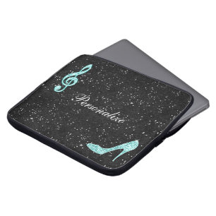 Glanzende Turquoise Muzieknote & Stiletto Hak Laptop Sleeve