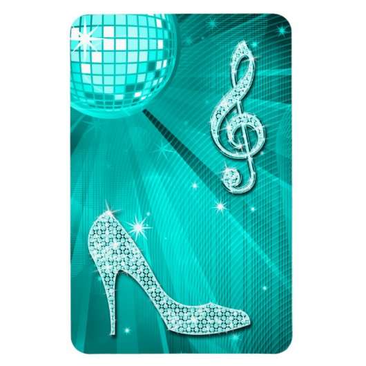 Glanzende Turquoise Muzieknote & Stiletto Hak Magneet (Verticaal)