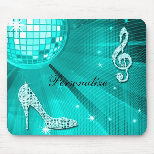 Glanzende Turquoise Muzieknote & Stiletto Hak Muismat (Voorkant)