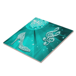 Glanzende Turquoise Muzieknote & Stiletto Hak Tegeltje