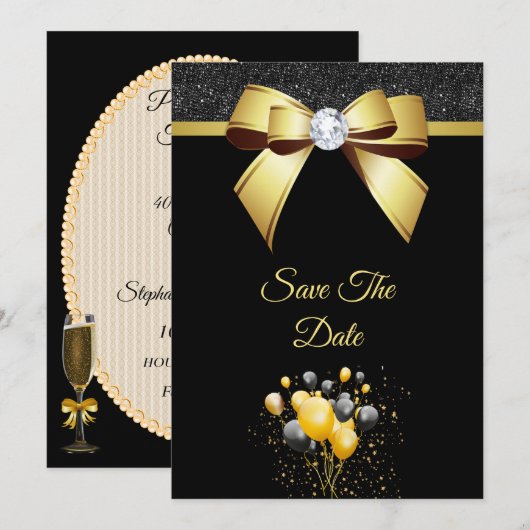 Glanzende Verjaardagsfeest Elegantie Save The Date (Voorkant / Achterkant)
