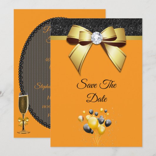 Glanzende Verjaardagsfeest Elegantie Save The Date (Voorkant / Achterkant)