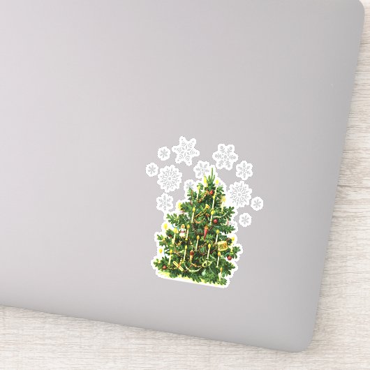Glanzende Vintage Kerstboom Uitsnede Sticker (Detail)