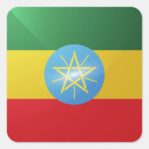 Glanzende vlag van Ethiopië Vierkante Sticker