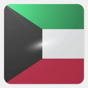 Glanzende vlag van Koeweit Vierkante Sticker