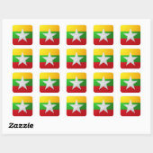 Glanzende vlag van Myanmar Vierkante Sticker (Vel)