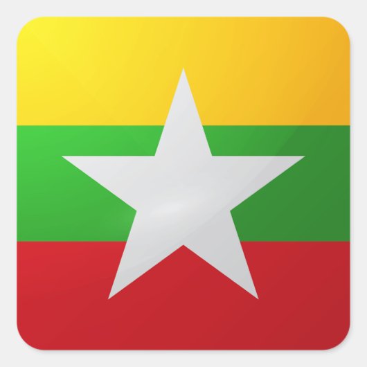 Glanzende vlag van Myanmar Vierkante Sticker (Voorkant)