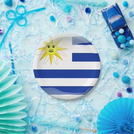 Glanzende vlag van Uruguay Papieren Bordje (Feest)