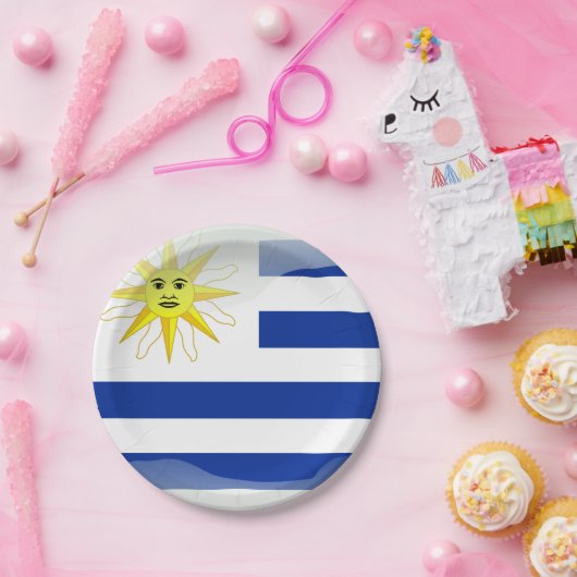 Glanzende vlag van Uruguay Papieren Bordje (Feest)