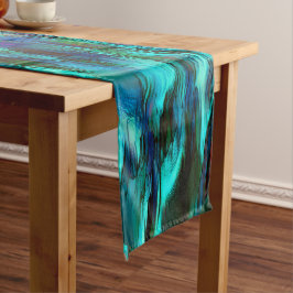 Glanzende vlekken van blauw naar cyaan, roodachtig lange tafelloper