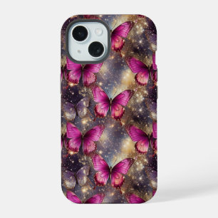 Glanzende Vlinder Elegantie: Een Delicaat Patroon iPhone 15 Case