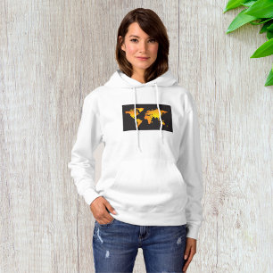 Glanzende Wereldkaart in Oranje en Geel Hoodie