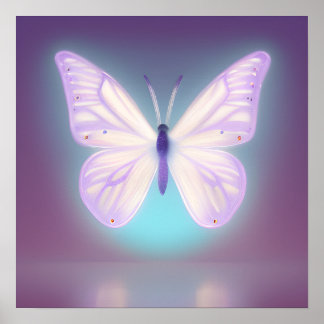 Glanzende witte Paarse vlinder Poster