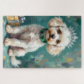 Glanzende Witte Poodle Prinses Kerst Kunst Legpuzzel (Horizontaal)