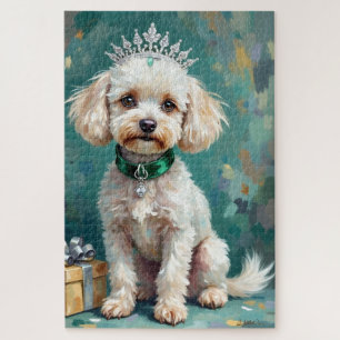 Glanzende Witte Poodle Prinses Kerst Kunst Legpuzzel