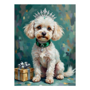 Glanzende Witte Poodle Prinses Kerst Kunst Perfect Poster