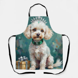 Glanzende Witte Poodle Prinses Kerst Kunst Schort