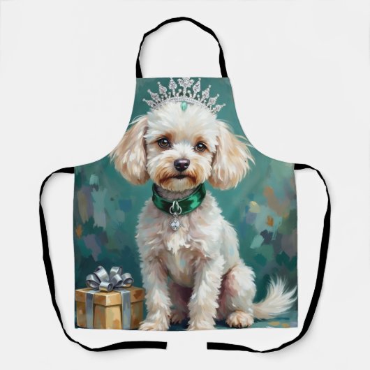Glanzende Witte Poodle Prinses Kerst Kunst Schort (Voorkant)