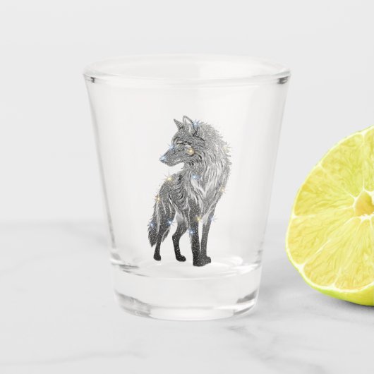 Glanzende wolf shotglas shot glas (Voorkant)