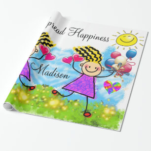 Glanzende wrapping Paper, Girl Balloons Happy Hear Cadeaupapier