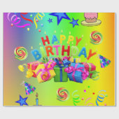 Glanzende wrapping Paper Happy Birthday Cadeaupapier (Vlak)