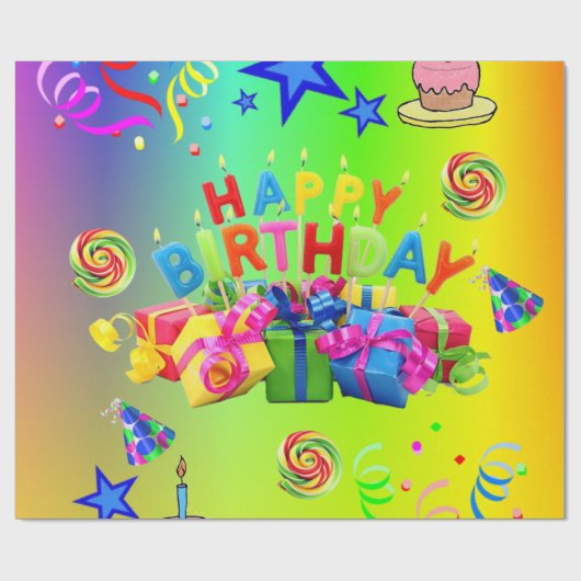 Glanzende wrapping Paper Happy Birthday Cadeaupapier (Vlak)