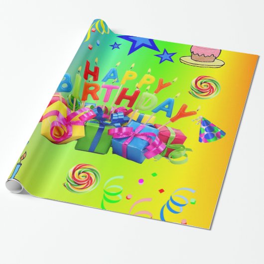 Glanzende wrapping Paper Happy Birthday Cadeaupapier (Uitgerold)