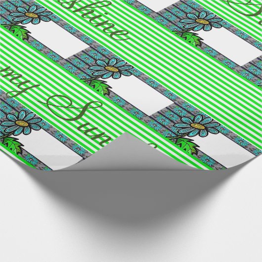 Glanzende wrapping papier Floral Green Stripe (Hoek)