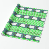 Glanzende wrapping papier Floral Green Stripe (Uitgerold)