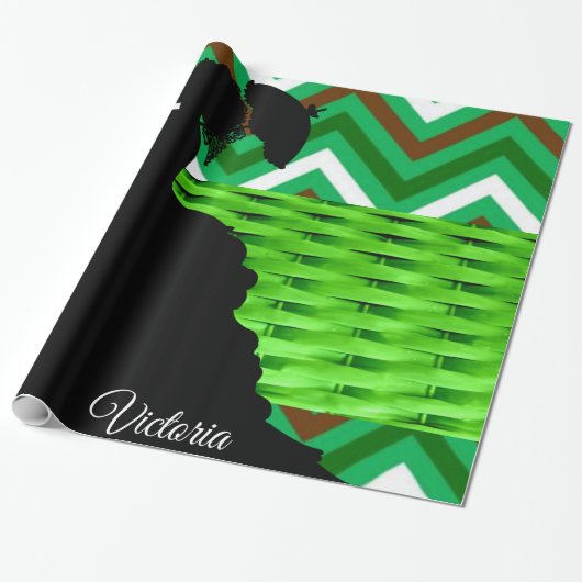 Glanzende wrapping papier, groene streep Victoriaa Cadeaupapier (Uitgerold)