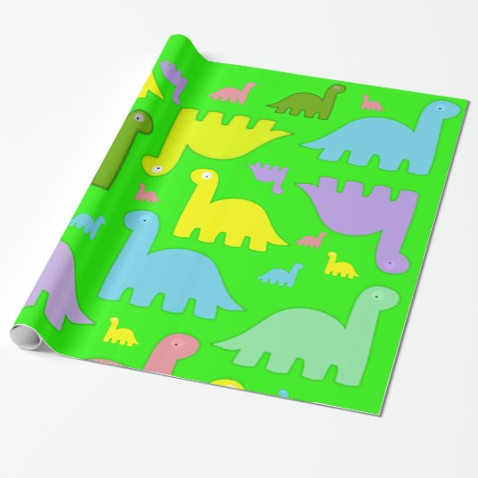 Glanzende wrapping papier, kleurrijke dinosaurusse cadeaupapier (Uitgerold)