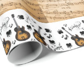 Glanzende wrapping papier, Muzieknoten gitaar Cadeaupapier (Rol Hoek)