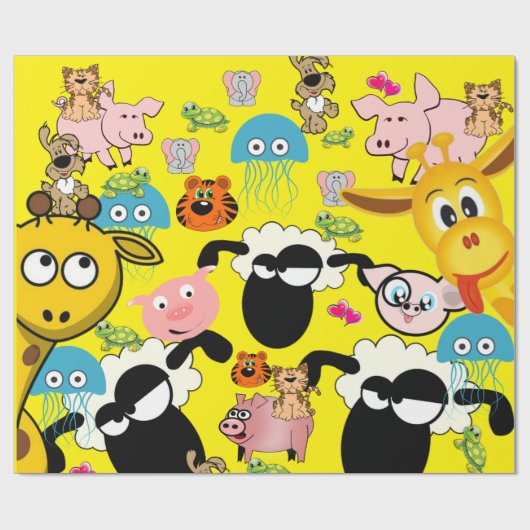 Glanzende wrapping Papierdierentuin Giraffe Elepha Cadeaupapier (Vlak)