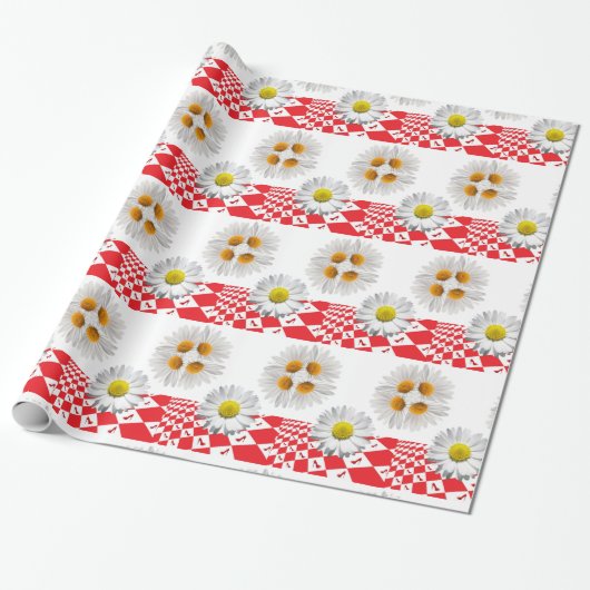 Glanzende wrapping White Daisy Cadeaupapier (Uitgerold)