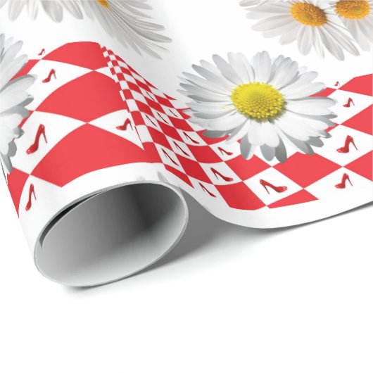 Glanzende wrapping White Daisy Cadeaupapier (Rol Hoek)