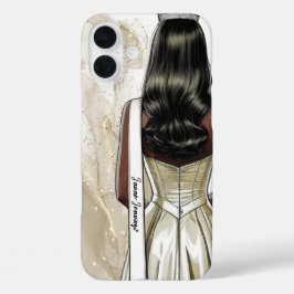 Glanzende Zand Mocha Wedstrijd Portret Op Maat iPhone 16 Plus Hoesje