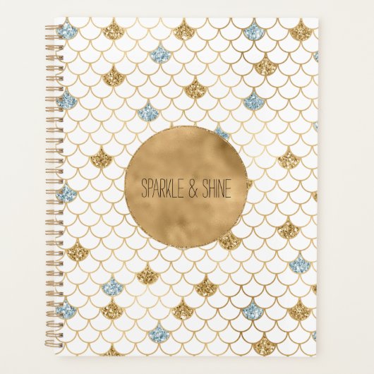 Glanzende Zeemeermin Blauw Goud Glitter Planner (Voorkant)