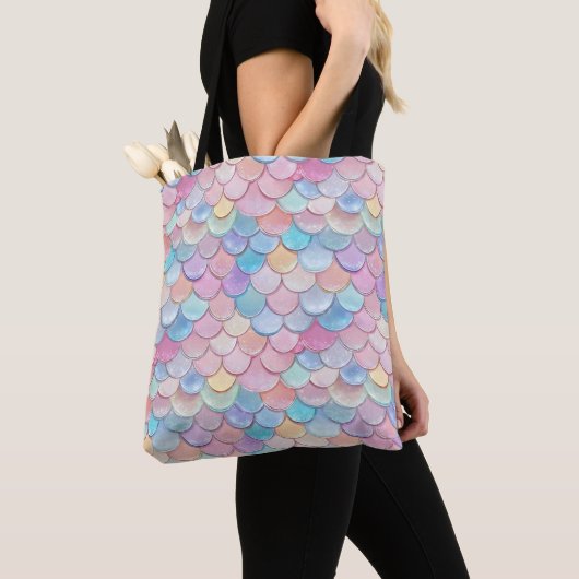 glanzende zeemeermin pastelschaal tote bag (Dichtbij)