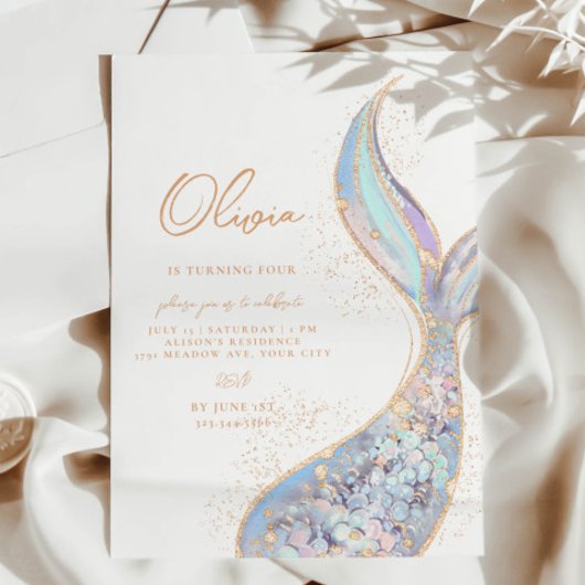 Glanzende Zeemeerminstaart Verjaardagsuitnodiging Kaart