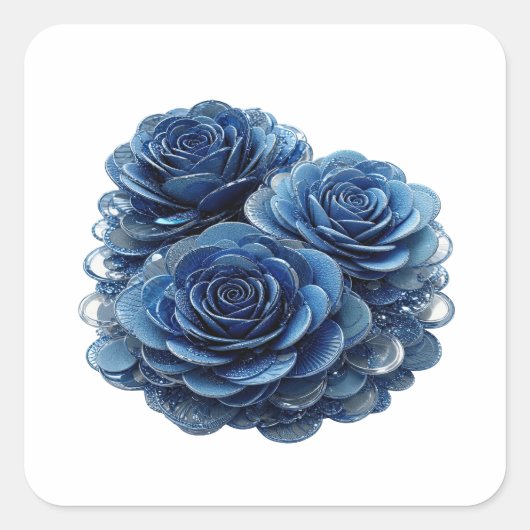 Glanzende Zilveren BLAUWE ROZEN Sticker Kunst (Voorkant)