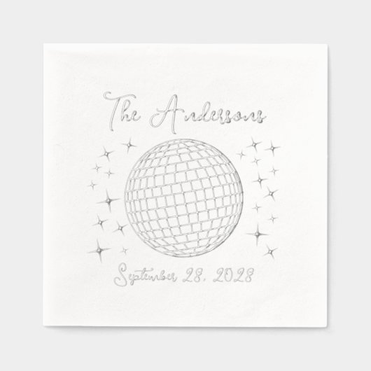 Glanzende Zilveren Discobal Persoonlijke Huwelijk Folie Servetten (Voorkant)