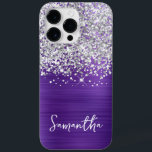 Glanzende Zilveren Glitter Amethyst Glam Naam Case-Mate iPhone 14 Pro Max Hoesje<br><div class="desc">Pas het moderne handgeschreven script aan om je eigen hoesje te maken.
Voeg een initiaal toe om een combinatie van de eerste letter van je naam te maken.
Meisjesachtige nep zilveren glitter en geborstelde amethyst paarse metalen folie digitale kunst zal afdrukken als een foto.</div>
