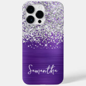 Glanzende Zilveren Glitter Amethyst Glam Naam Case-Mate iPhone Case (Achterkant)