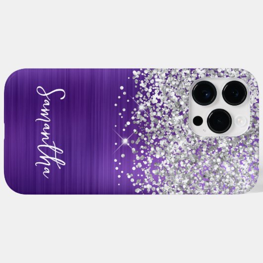 Glanzende Zilveren Glitter Amethyst Glam Naam Case-Mate iPhone Case (Achterkant (horizontaal))