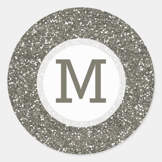 Glanzende zilveren Glitter Monogram Seal Ronde Sticker (Voorkant)