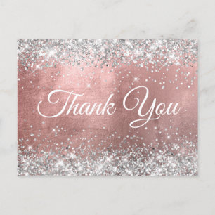 Glanzende Zilveren Glitter Roze Gouden Folie Dank  Briefkaart