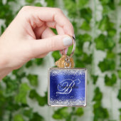 Glanzende Zilveren Glitter Saffier Blauwe Folie Mo Sleutelhanger (Hand)