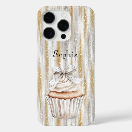 Glanzende zilveren gouden strepen witte cupcake bo Case-Mate iPhone case (Achterkant)